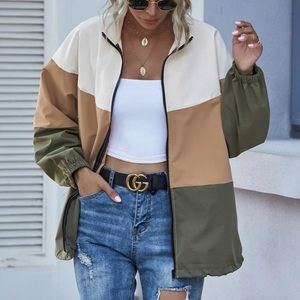 Cozy color block windbreaker jacket